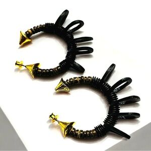Sassy Jones Brown and Gold Tone Tribal Hoop Earrings